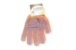 Рукавички трикотажні оранжеві з ПВХ точкою з подвійним наладонником (VIROK)