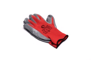 Перчатка красная вязанная синтетическая, покрытая  нитрилом на ладони 10"(INTERTOOL). SP-0124