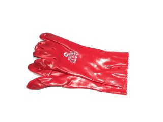 Рукавичка маслостійка бавовняна трикотаж покрита PVC, 35см (червона)(INTERTOOL). SP-0007