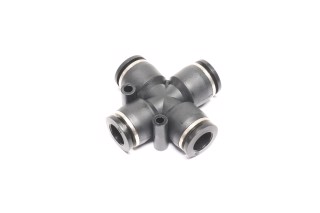 З'єднувач пневматичний D10-10-10-10 цанговий Х-подібний 2 отвори кріплення по прямій пластик (RIDER)