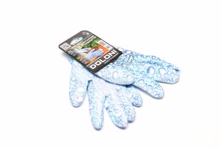 Рукавички трикотаж блакитні, поліестер, в'язаний манжет, поліуретан, гладкий розмір 8 (DOLONI)