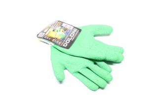 Рукавички трикотаж, нейлон, в'язаний манжет, латекс, повний облив, зелений розмір 10 (DOLONI)