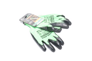 Рукавички трикотаж, зелені, полікоттон, в'язаний манжет, латекс, чорний розмір 10 (DOLONI)