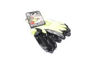 Рукавички трикотаж жовті, поліестер, в'язаний манжет, нітрил, чорний розмір 10 (DOLONI)