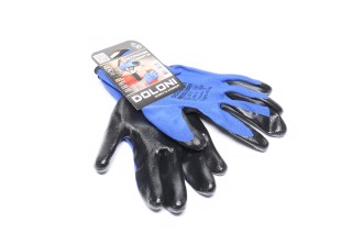 Рукавички трикотаж сині, поліестер, в'язаний манжет, нітрил, чорний розмір 10 (DOLONI)
