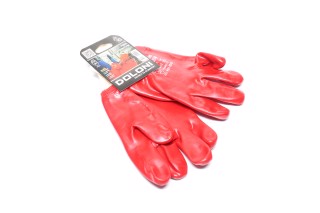 Рукавички трикотаж, бавовна, в'язаний манжет, ПВХ, червоні розмір 10 (DOLONI)