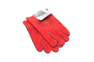 Перчатки спилковые, красные, с подкладкой, манжет крага, 27 см размер 10 (DOLONI). 4575