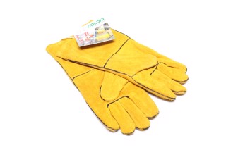 Перчатки спилковые, желтые, с подкладкой, манжет крага, 36 см размер 10 (DOLONI). 4507