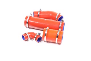 Патрубок радіатора КАМАЗ (СИЛІКОН червоний, к-кт 4 штуки) з хомутами (DETALKA)