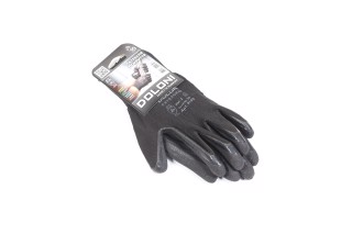 Рукавички трикотаж, чорні, поліестер, в'язаний манжет, латекс, розмір 10 (DOLONI)