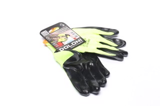 Рукавички трикотаж жовті, поліестер, в'язаний манжет, нітрил, чорний розмір 8 (DOLONI)