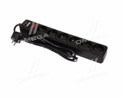 Мережевий фільтр-подовжувач з USB2 Optima Base 6 1,5m BLACK провід 3*0,75мм2 <AXXIS>