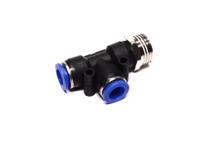 З'єднувач пневматичний D10-10 різьбовий-цанговий Т-подібний 1/2 пластик (RIDER)