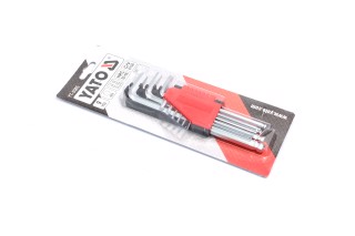 Ключі 6-гранні Г-подібні з кульовим наконечником YATO : Cr-V, М 1.5-10 мм, 9 шт. [6/36](YATO)