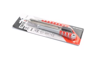 Ніж YATO з висувним лезом з відломними сегментами: M=18 мм, SK5, Zn/TPR/ABS, фіксатор, F 20N[12/144]